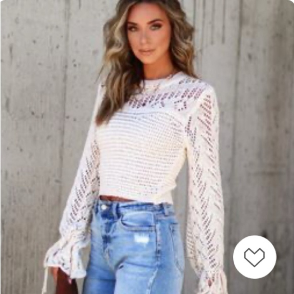Polly Pointelle Knit White Lace Women's Top